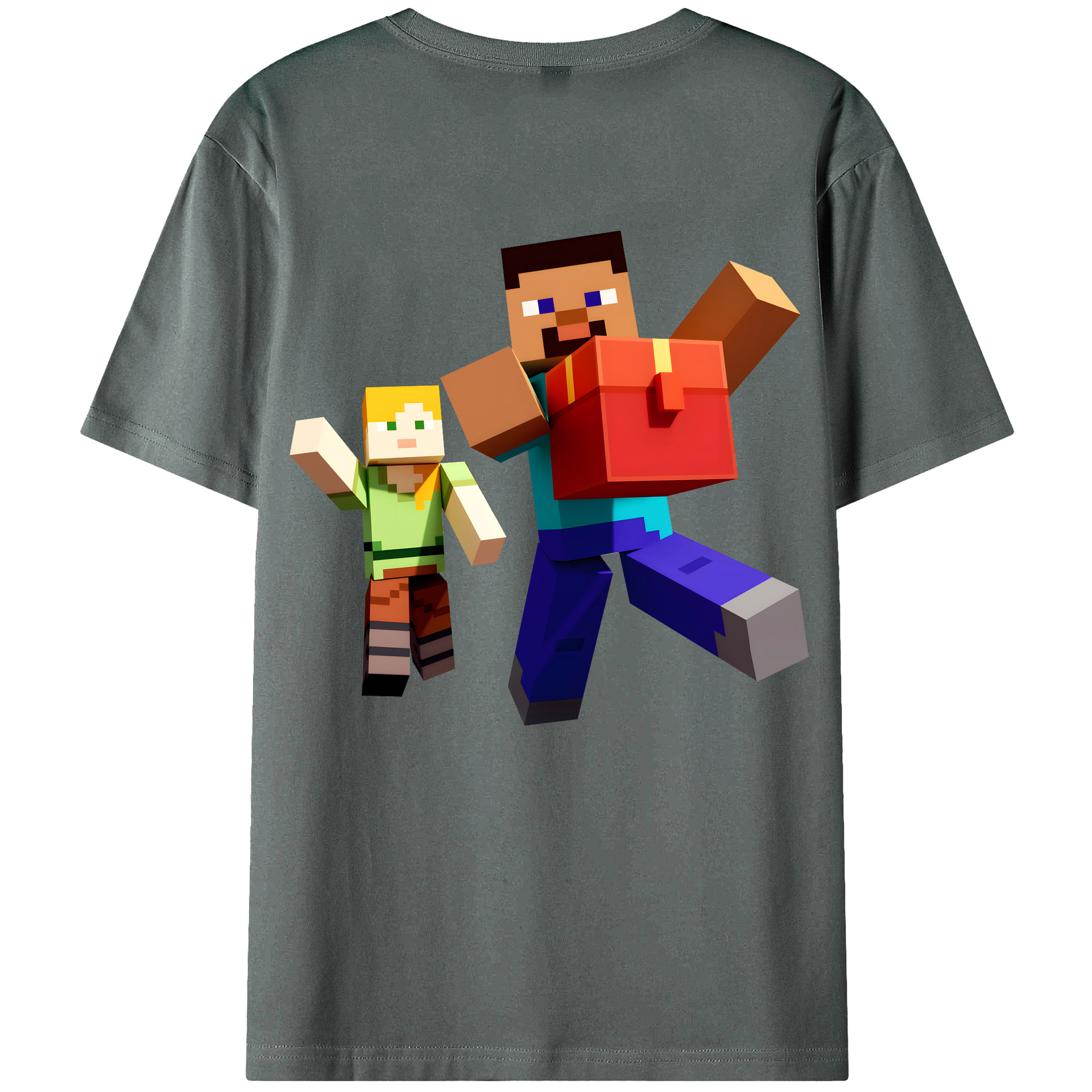 （画像用） マインクラフト ブロックの世界 Minecraft MC Block world 綿100％ メンズ半袖Tシャツ（バックプリント） 通気性
